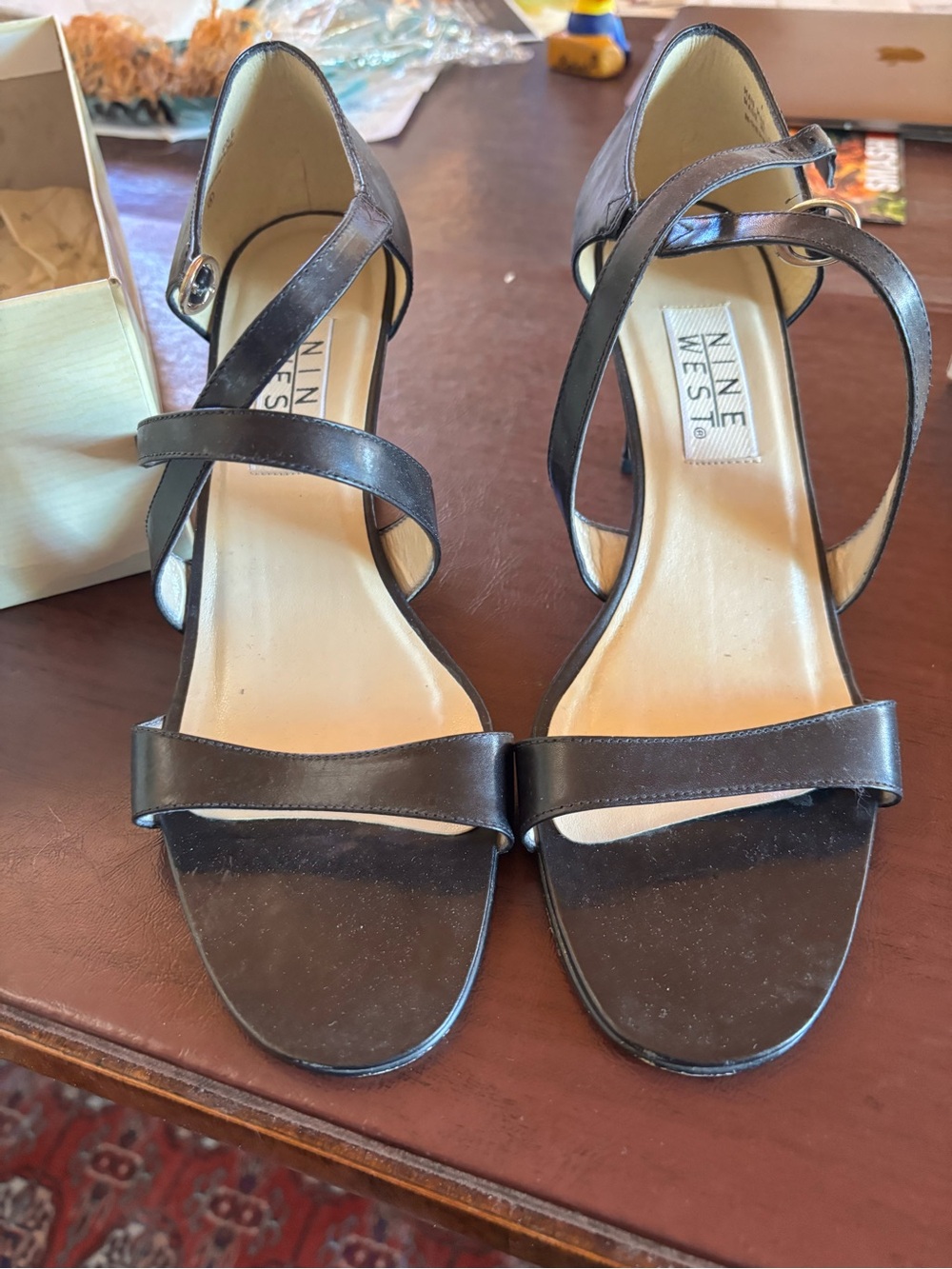 Nine West Black Leather Strappy Heels